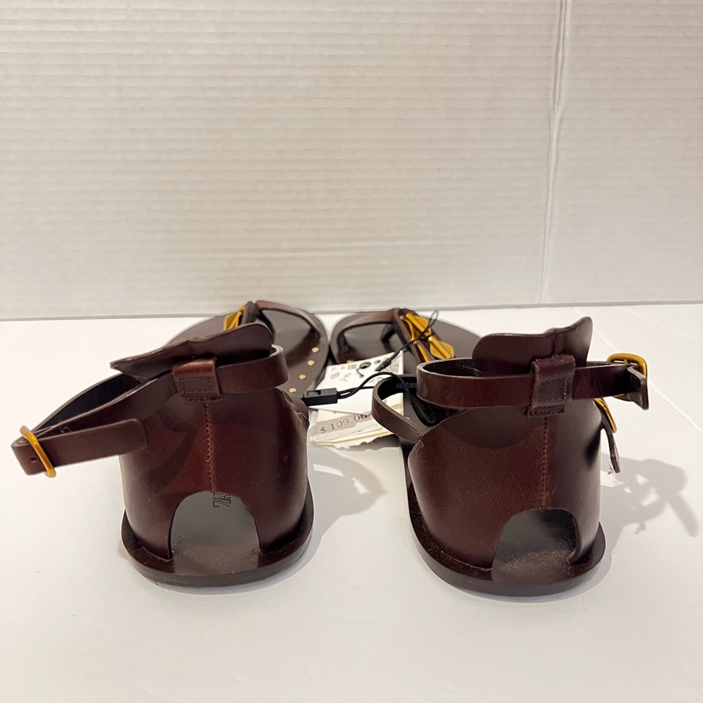 ZARA LEATHER SANDALS WITH ADORNMENT. Grecian, Boho. Size 9 NWT - Picture 7 of 9